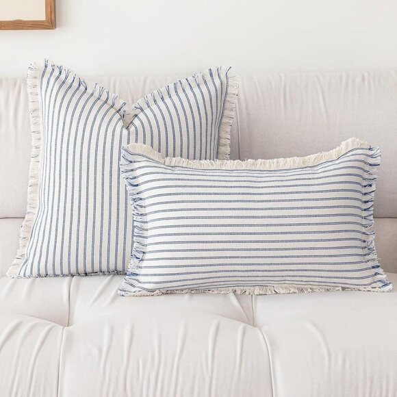 Throw Pillow Covers 20x20 Set of 2 Striped Pillow Covers with Fringe Chic - Picture 3 of 7